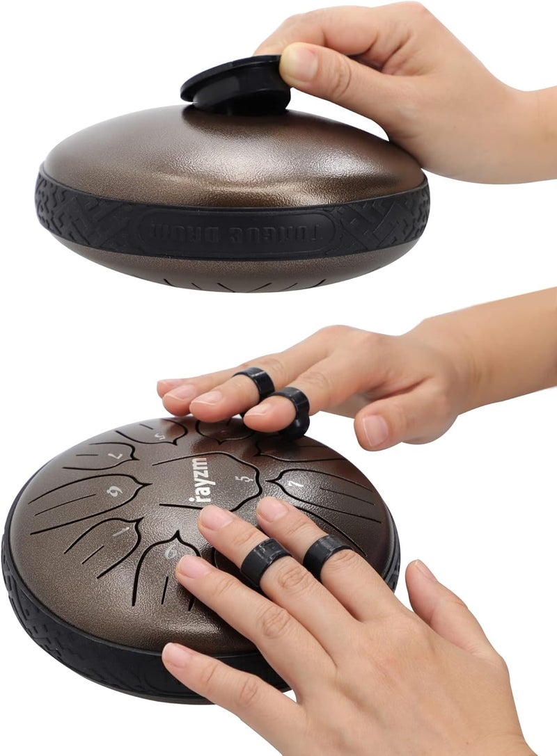 Rayzm Steel Tongue Drum, 6 inches 11 Notes Handpan Tank Drum Kit, Carbon Steel D-Key Percussion Instrument - Image 4